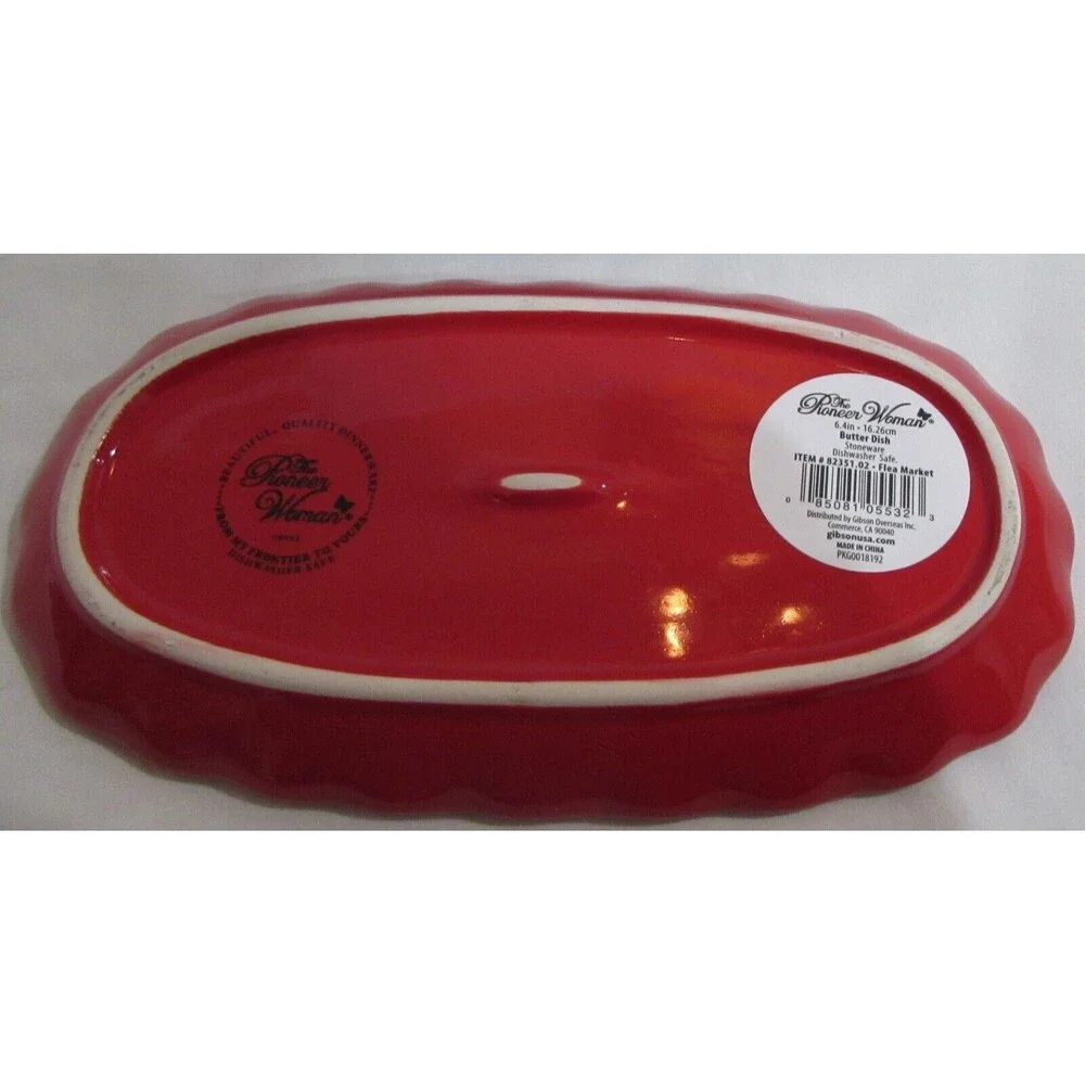 THE PIONEER WOMAN BUTTER DISH FLEA MARKET FLORAL STONEWARE POLKA DOTS BUTTERFLY